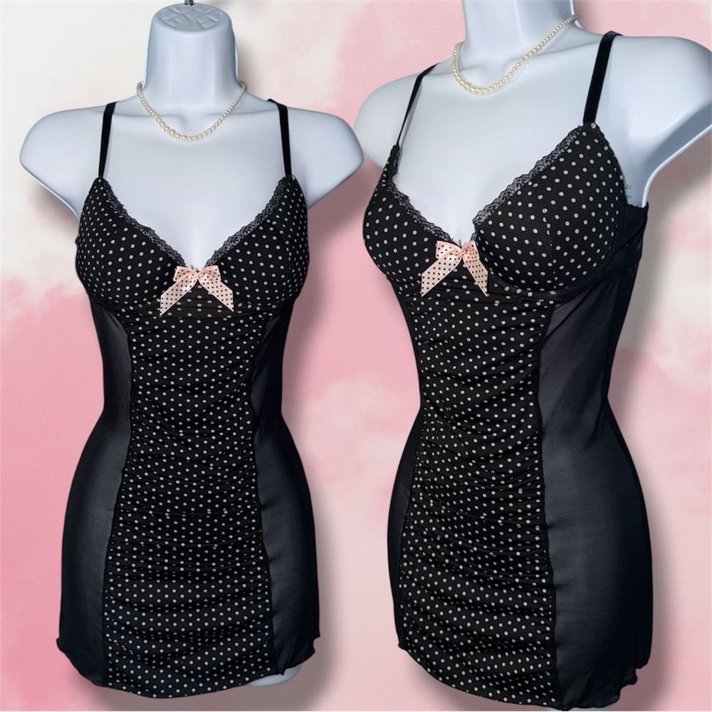 Y2K Vintage Essentials by A.B.S Black/White/Pink Polka Dot Lingerie Bustier Top